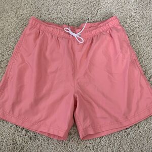 Lands End Swim Trunks Mens Size Large Salmon Pink Mesh-Lined Pockets Drawstring